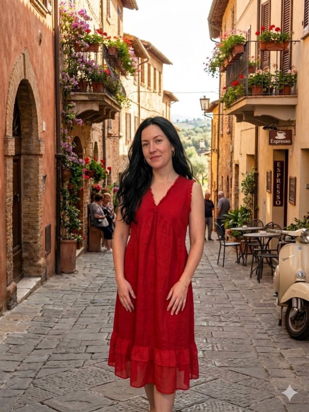 Puro Lino Made in Italy 100% linen ruffled v-neck red linen dress, size M?